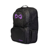 nfinity lack glitter backpack with purple logo